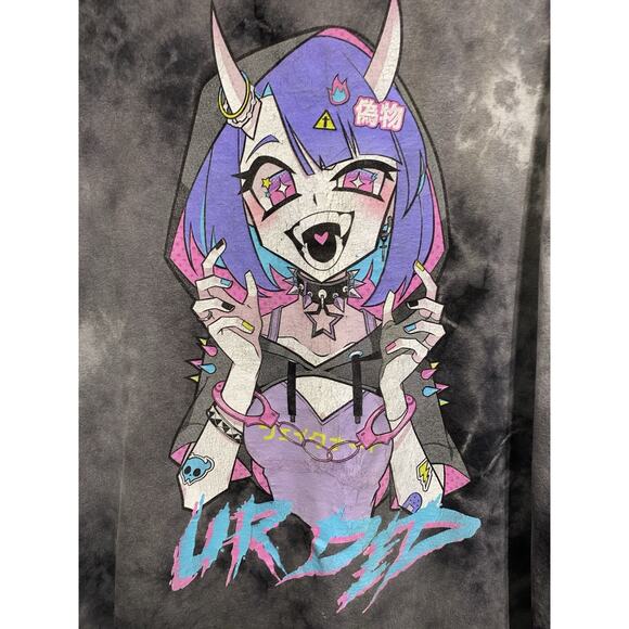 Hot Topic Fake Nerd T shirt Mens XL Large Ur Ded Anime Girl Tie Dye Gray Wash - Picture 3 of 5